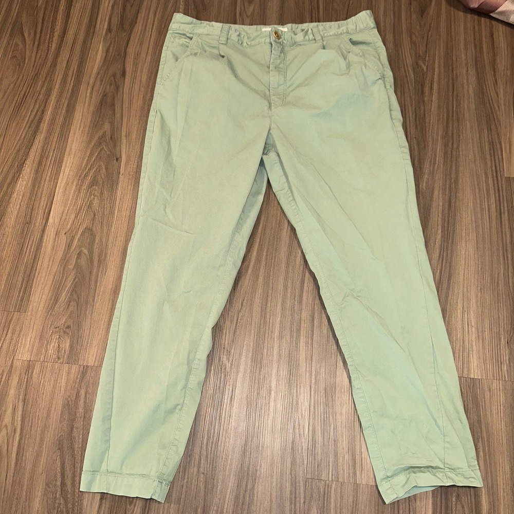 Anthropologie Chino Pants Cropped Green Casual Everyday‎ Trousers Size 32